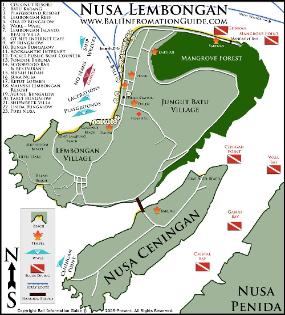 Nusa Lembongan Hotel. Map. Nusa Ceningan Map